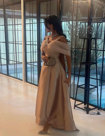 A Line Off the Shoulder Rhinestone Satin Prom Dress Evening Dress HZ1023